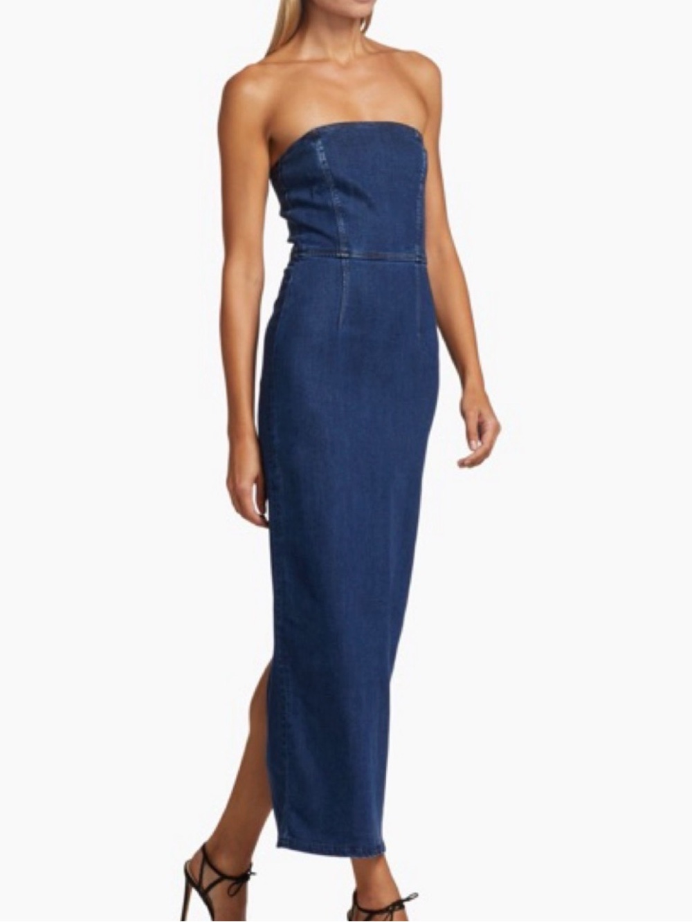 Reformation Strapless Denim Maxi Dress Dark Wash Blue